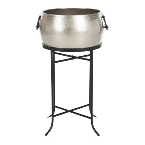 SAFAVIEH Outdoor Metal Plant Stand 30 Inch Pewter & Black