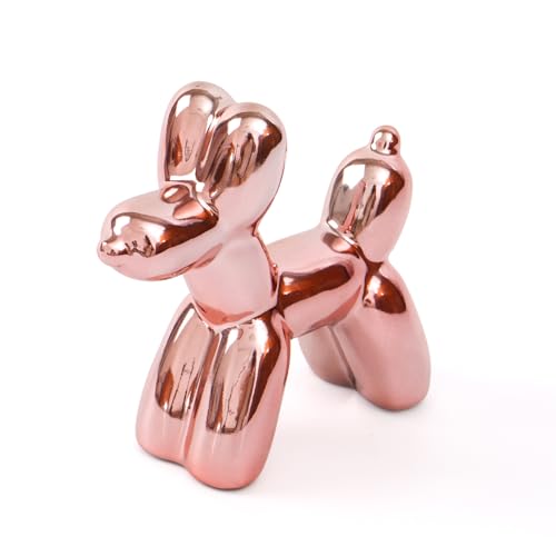 Modern Ceramic Balloon Dog Statue, Pink Animal Sculpture for Home Decor