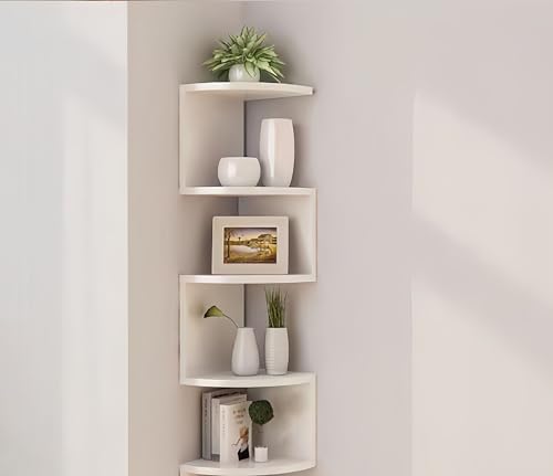 5-Tier Corner Wall Shelf, Floating Zigzag Bookshelf for Home Storage