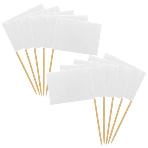 MTRSOCHO White Blank Toothpick Flags 100 Pack for Food Labeling & Party Decor