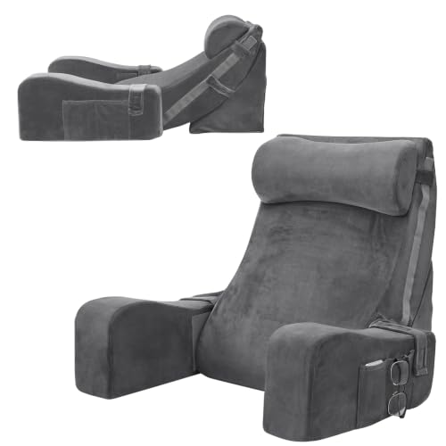 Adjustable 15-25 Inch Reading Pillow with Armrests - Dark Grey