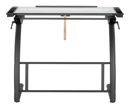 Triflex Adjustable Drafting Table, Sit to Stand Drawing Desk with Glass Top