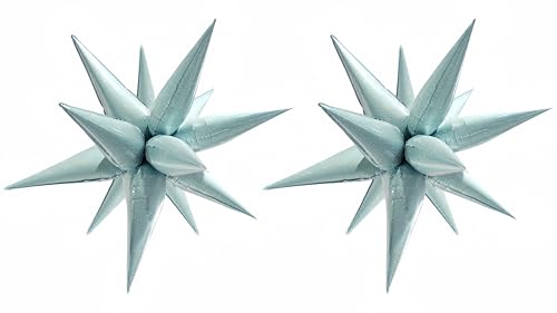 Light Blue Starburst Foil Balloons 32 Inch 2 Pack | 24-Piece Ice Blue Exploding Star Decor
