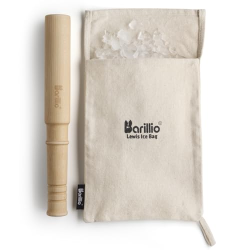 Barillio 13.75 Inch Wooden Muddler & Ice Hammer with Canvas Crushing Bag - Cocktail Bar Tool Set