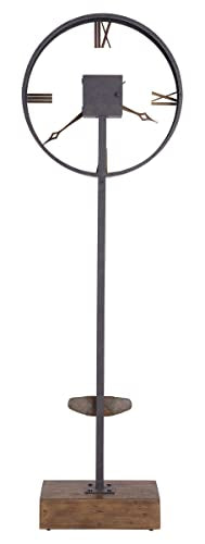 Rustic Grandfather Floor Clock with Faux Stone Pendulum and Metal Frame