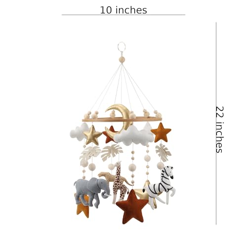 Safari Crib Mobile with Felt Gold Stars and Clouds - Gender Neutral Nursery