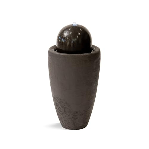 26-Inch Modern Round Stone Sphere Water Fountain with LED Lights