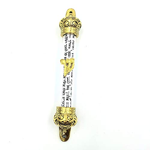 5-Inch Gold-Plated Mezuzah Case with Glass Window and Decorative Scroll