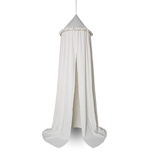 Kids Soft Cotton Bed Canopy with Frills - Hanging Reading Nook Tent (Beige)