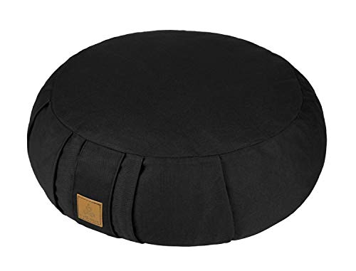 Round Zafu Meditation Cushion, Organic Cotton Yoga Pillow with Buckwheat