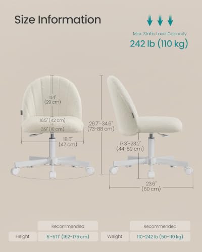 SONGMICS Cloud White Swivel Office & Makeup Vanity Chair - Breathable Teddy Fleece