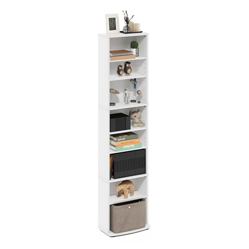 8-Tier Tall Narrow Media Storage Tower with Adjustable Shelves White