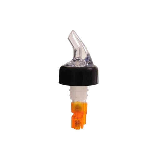 Pour44 Liquor Pourer 1/2 oz. Pack of 12 - Fits Standard 750ml Bottles, Clear Plastic with Black Collar & Orange Tail
