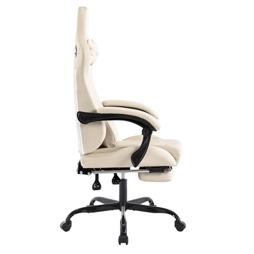 Ergonomic Gaming Chair with Massage Lumbar Support, Footrest & PU Leather