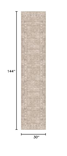 Nuomeijia Washable Hallway Runner Rug 2.5x12ft - Long Beige Vintage Boho Bordered Kitchen Runner Rug Non Slip Entryway Bedroom Farmhouse Runners for Hallways