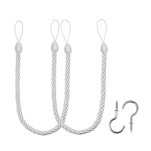 Handmade Rope Curtain Tiebacks with Metal Hooks - Set of 2
