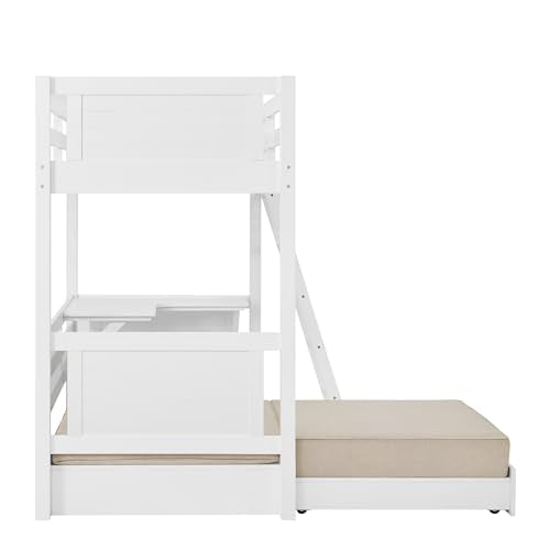 Twin Size Loft Bed with Built-in Desk and Fold-Out Futon, White