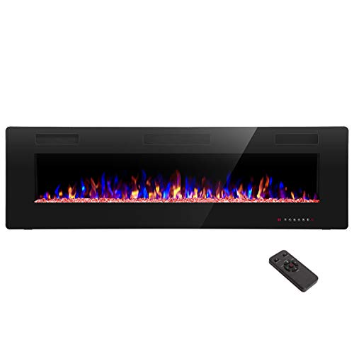 60-Inch Recessed and Wall Mounted Electric Fireplace with Remote