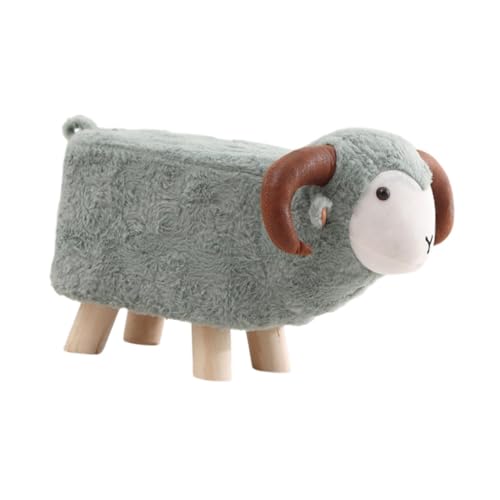 Animal Sheep Footstool Ottoman - Soft Teddy Velvet Kids Stool with Wood Legs