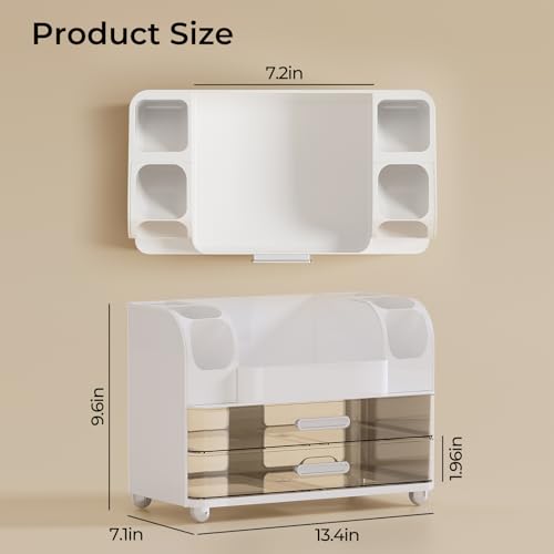 UFORU White Makeup Organizer with 2 Large Drawers & Brush Holders
