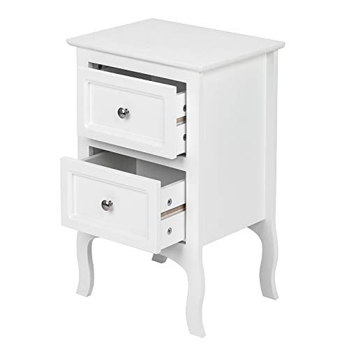 2-Drawer Wooden Nightstand Set, Small Bedside Table with Storage, White