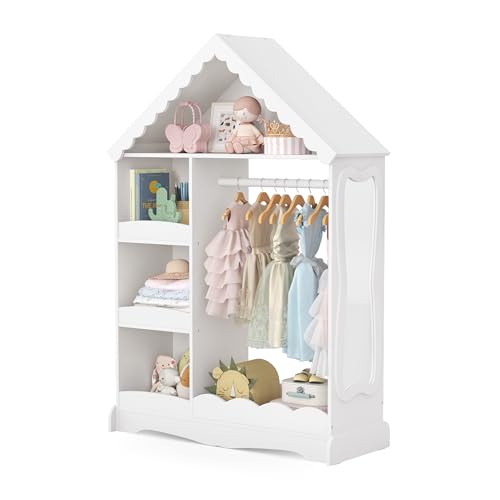 Kids Dress Up Storage Wardrobe with Full-Length Mirror and LED Light