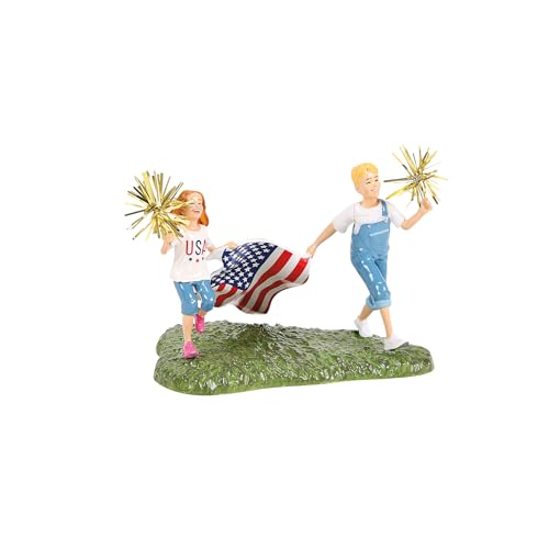 Light-Up Fireworks Building & Figurine Set, Patriotic Village Decor, 7-Inch