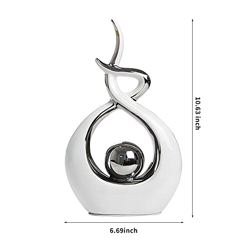 Abstract Ceramic Statue Table Decoration - Modern White and Silver Sculpture