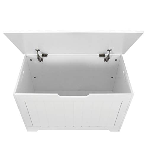 30-Inch Wooden Toy Storage Chest with Safety Hinges - White Toy Bench Box