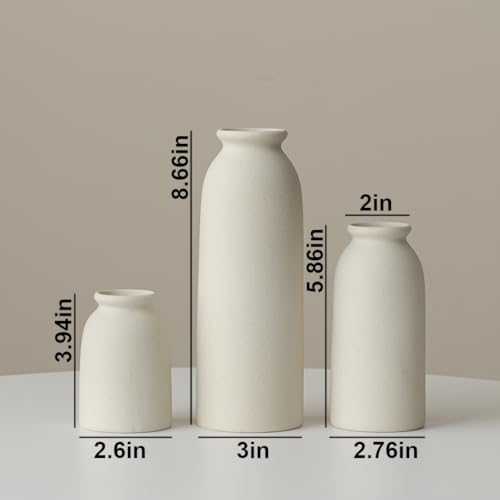 Ceramic Vase Set of 3 - Distressed Beige Vases for Pampas Grass & Decor