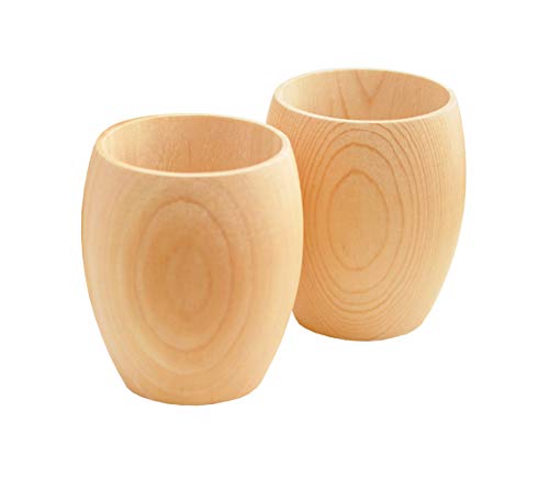 IPPINKA Handmade Japanese Wooden Sake Cups Set of 2 - Hinoki Cypress, Traditional Craftsmanship