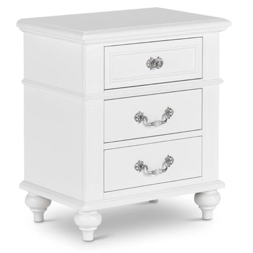 White Nightstand with Crystal Handles and Felt-Lined Drawer