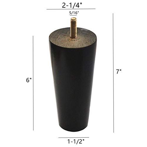 6 Inch Black Wood Furniture Legs Set of 4 - Heavy Duty Tapered Sofa Feet