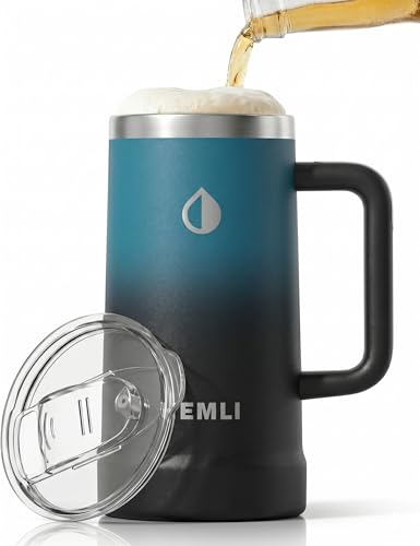24 oz Ceramic Lined Insulated Beer Mug with Leakproof Lid