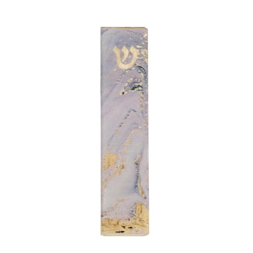 Lilac Marble Art Glass Mezuzah with Gold Accents – Handcrafted Wall Decor