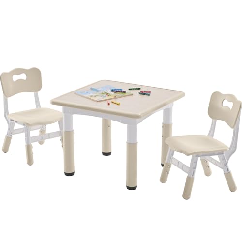 Adjustable Kids Table and 2 Chairs Set - Wipeable Activity Desk for Toddlers