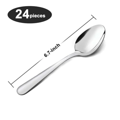 24-Piece Stainless Steel Dinner Spoon Set - 6.7 Inch Mirror Polished Spoons