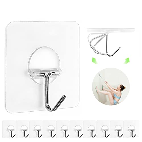 Clear Adhesive Wall Hooks Heavy Duty 13lb 12 Pack - No Drill Transparent Hooks