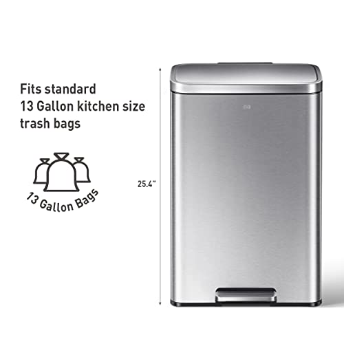 Brushed Stainless Steel Step Trash Can 13.2 Gal 50L with Soft Close Lid
