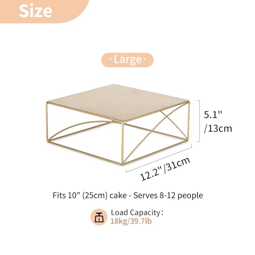 NUPTIO Gold 12.2 Inch Square Cake Stand, Metal Dessert Risers for Weddings
