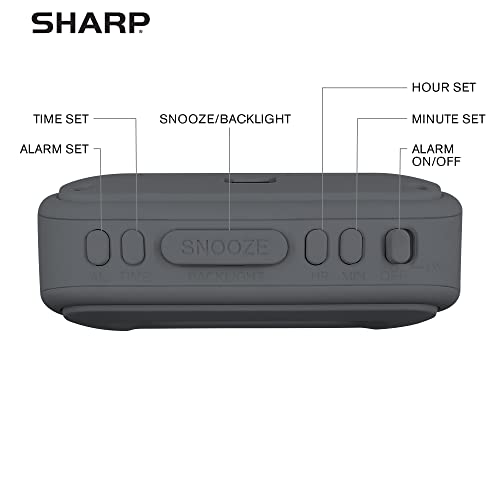 Compact Digital Battery Alarm Clock with Backlight & Snooze - Charcoal Black