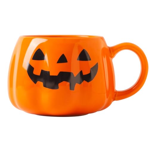 Orange Halloween Pumpkin Mug 12oz Cute Pumpkin Shaped Coffee Cup - Jmugmt