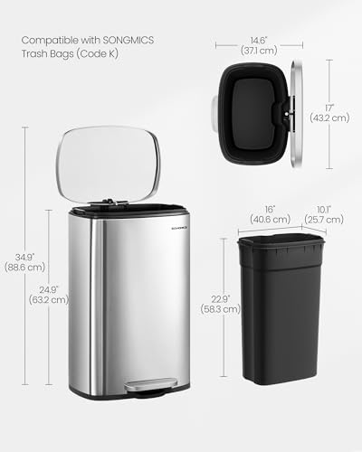 13 Gallon Stainless Steel Trash Can with Step-On Pedal and Soft Close Lid