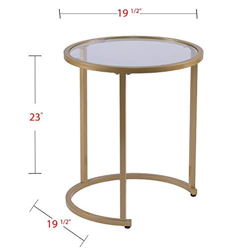 2-Piece Round Nesting Side Table Set, Gold Metal and Glass Accent Tables