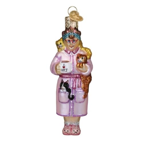 Old World Christmas Cat Lady Glass Blown Ornament - Handcrafted Holiday Decor for Cat Lovers