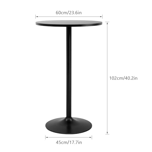 40-Inch Round Bar Table with Wooden Top and Metal Base