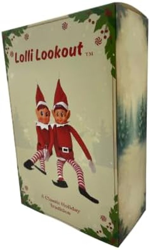 Lolli Lookout™ Christmas Elf Pair - Classic Plush Figurines | 14 Inch Red Holiday Shelf Sitters for Mantel Decor