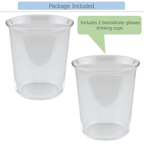 Clear Borosilicate Glass Drinking Cups, 13.5oz Set of 2