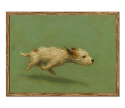 Funny Dog with Zoomies Canvas Wall Art Vintage Terrier Print 12x16 Framed