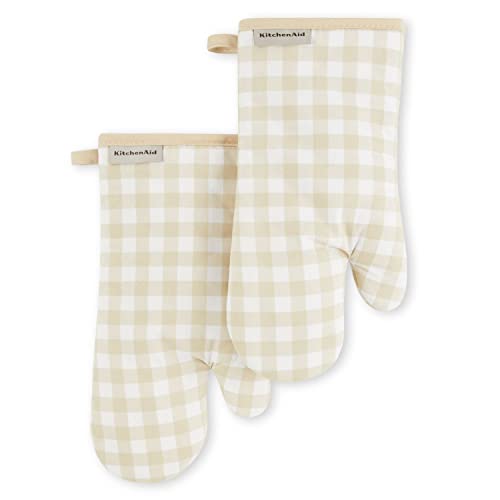 Gingham Cotton Oven Mitts 2-Piece Set, Heat Resistant Kitchen Gloves